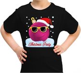 Foute kerst shirt / t-shirt coole roze kerstbal christmas party zwart voor kinderen - kerstkleding / christmas outfit S (110-116)