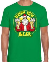 Fout Kerst t-shirt - oud en nieuw / nieuwjaar shirt - happy new beer / bier - groen voor heren - kerstkleding / kerst outfit S (48)