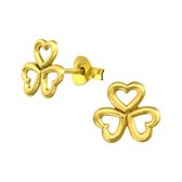 Joy|S - Zilveren klaver hartjes oorbellen 10 mm 14k goudplating