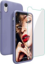 iPhone XR Hoesje - Siliconen Back Cover & Glazen Screenprotector - Paars