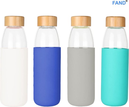Glazen waterfles - bamboe dop - 500 ml - drinkfles - waterfles glas -  silicone hoes -... | bol.com