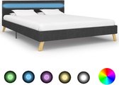 Bedframe Donkergrijs 140x200 cm Stof met LED (Incl LW Led klok) - Bed frame met lattenbodem - Tweepersoonsbed Eenpersoonsbed