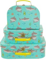 Sass & Belle set van 3 koffertjes Shark - Haai