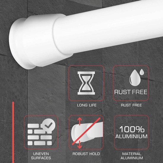 bomoe telescopische douchegordijnstang zonder boren wit 5590 cm