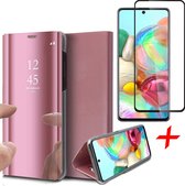 Samsung A71 Hoesje en Samsung A71 Screenprotector - Samsung Galaxy A71 Hoesje Book Case Spiegel + Screenprotector Full - Roségoud