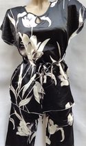 Dames satijn pyjama set met bloemenprint M 34-36 zwart