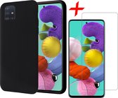 Samsung A51 Hoesje en Samsung A51 Screenprotector - Samsung Galaxy A51 Hoesje Liquid Siliconen Case Zwart + Screenprotector