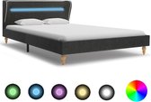 Bedframe Donkergrijs 140x200 cm met LED (Incl LW Led klok) - Bed frame met lattenbodem - Tweepersoonsbed Eenpersoonsbed