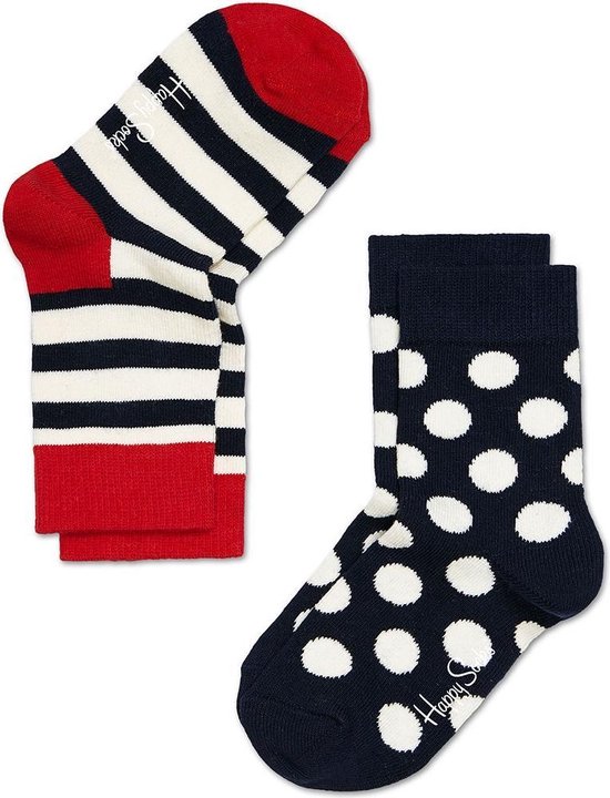 Happy Socks Kids 2-pack Dots Blauw & Stripes, 4-9 maanden = schoenmaat  16-18 | bol.com