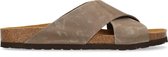 Manfield - Heren - Grijze leren slippers - Maat 41