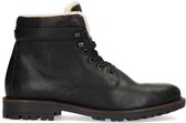 Manfield - Heren - Zwarte leren veterboots met imitatiebont - Maat 43