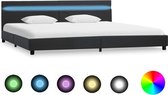 Bedframe Grijs 180x200 cm Kunstleer met LED (Incl LW Led klok) - Bed frame met lattenbodem - Tweepersoonsbed Eenpersoonsbed