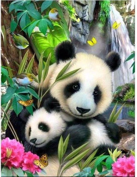 panda beer| 40x30 - vierkante steentjes - volledig dekkend - panda baby  bloemen natuur... | bol.com