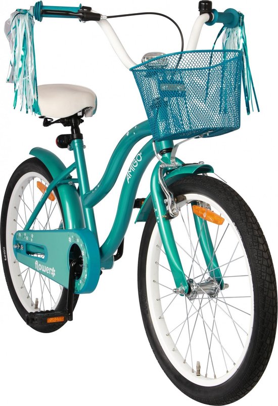 Amigo Flower Meisjesfiets - Kinderfiets 20 inch - Turquoise | bol.com