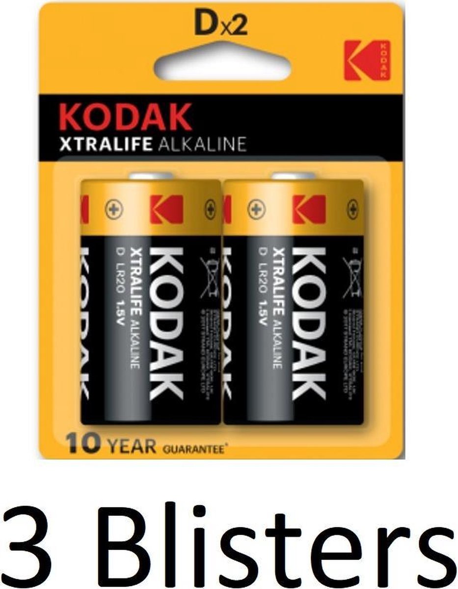 6 Stuks (3 Blisters a 2 st) Kodak XTRALIFE alkaline D