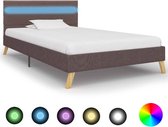 Bedframe Bruin Taupe 100x200 cm Stof met LED (Incl LW Led klok) - Bed frame met lattenbodem - Tweepersoonsbed Eenpersoonsbed