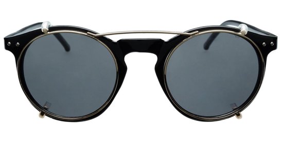 Icon Eyewear Zonnebril E-CLIPS - Zwart montuur  - Nerd glazen met grijze clip-on - Icon Eyewear