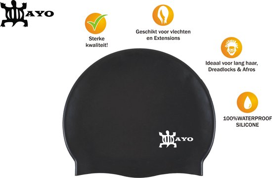 AYO Swim Caps XXL - Black voor dreadlocks en vlechten, extra GROOT