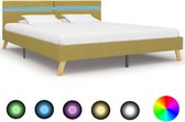 Bedframe Groen 180x200 cm Stof met LED (Incl LW Led klok) - Bed frame met lattenbodem - Tweepersoonsbed Eenpersoonsbed