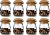 8x Mini bocaux en verre / pots de stockage / pots à épices avec bouchon en liège - 5 x 7,5 cm