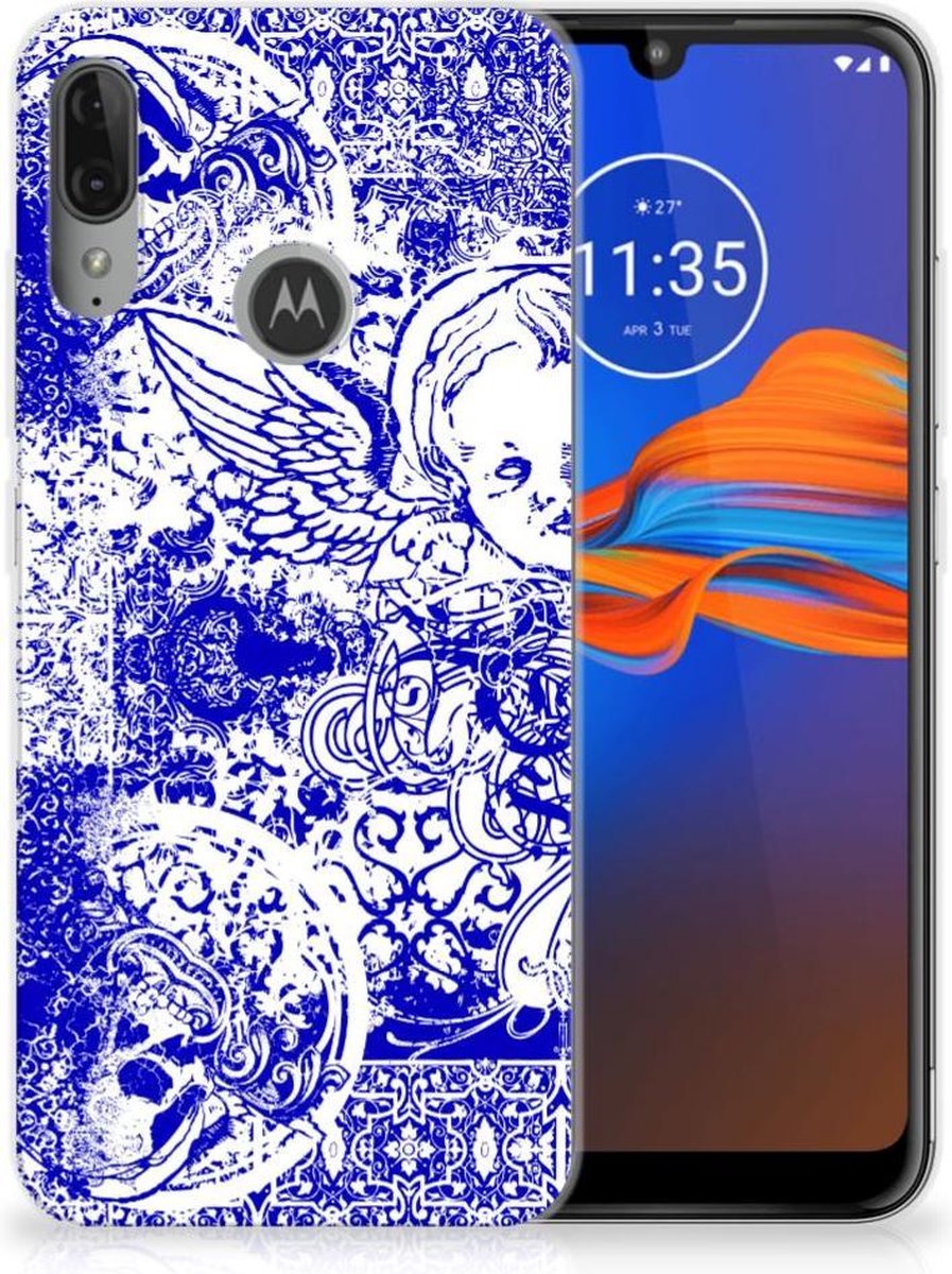 Silicone Back Case Motorola Moto E6 Plus Angel Skull Blauw