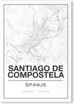 Poster/plattegrond SANTIAGODECOMPOSTELA - 30x40cm