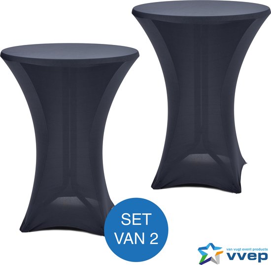 Set de 2 jupons de table anthracite, modèle moulant, sur fond blanc.