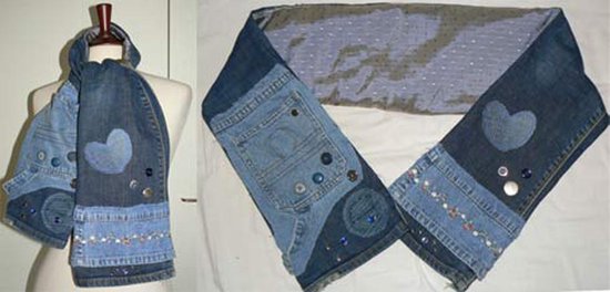 Toetie & Zo Handgemaakte Sjaal Jeans - Gevoerd - Blauw