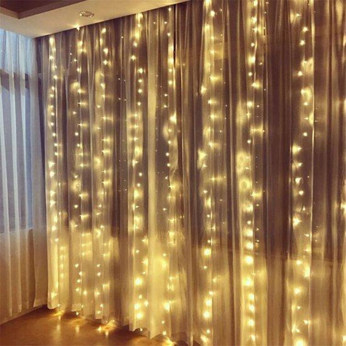 Lichtgordijn kerst - Kerstverlichting - LED gordijn - 3x3m - Warm Wit |  bol.com