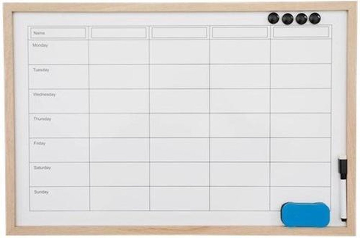 Magnetisch Memobord/Whiteboard MAREK - Weekplanner - Hout - Stiften - Marker - Magneten - Ideaal voor kinderen -  60 x 40 cm - Merkloos