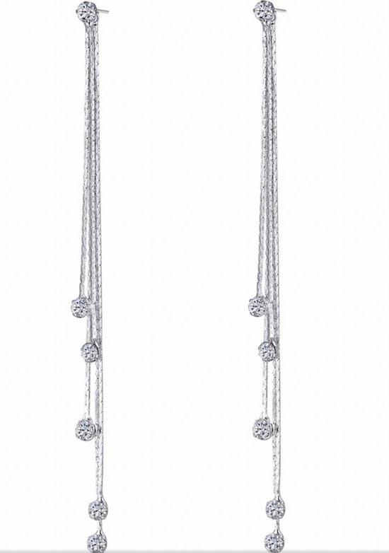 Charme Bijoux collectie® Lange dubbelzijde oorbellen- zilverkleurig- strass  | bol.com