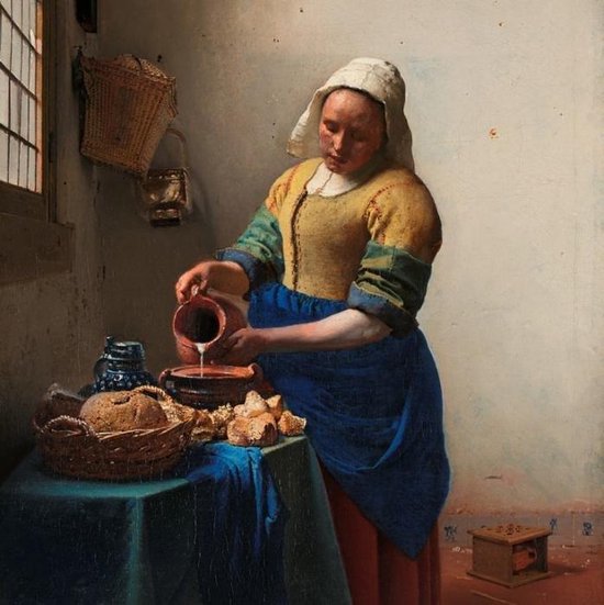 Ik heb het erkend AIDS Raad eens Klassiek Canvas schilderij - met lijst - Johannes Vermeer het melkmeisje -  80x80 cm | bol.com