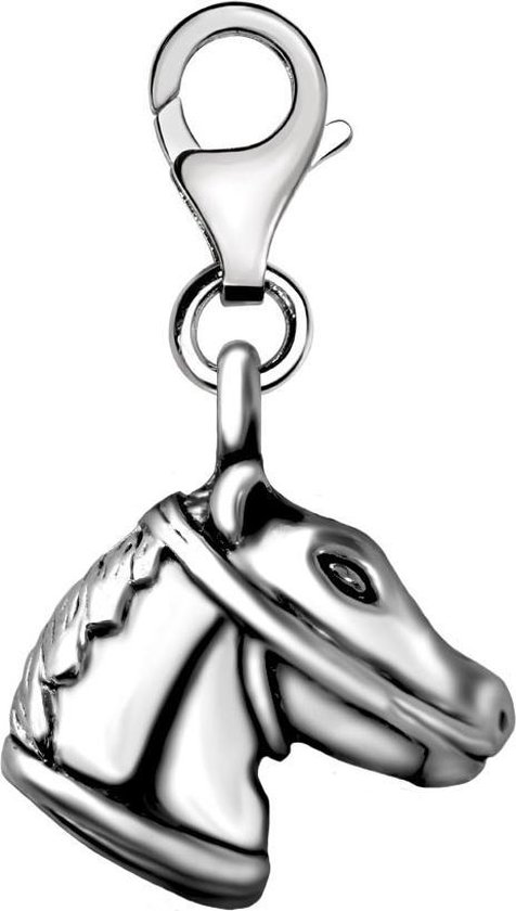 Quiges – Charm – Hanger - 3D Paard - Verzilverd - karabijnslot - geschikt - voor - Zinzi, Thomas – Sabo - Ti Sento - Bedelarmband - QHC066 - Quiges