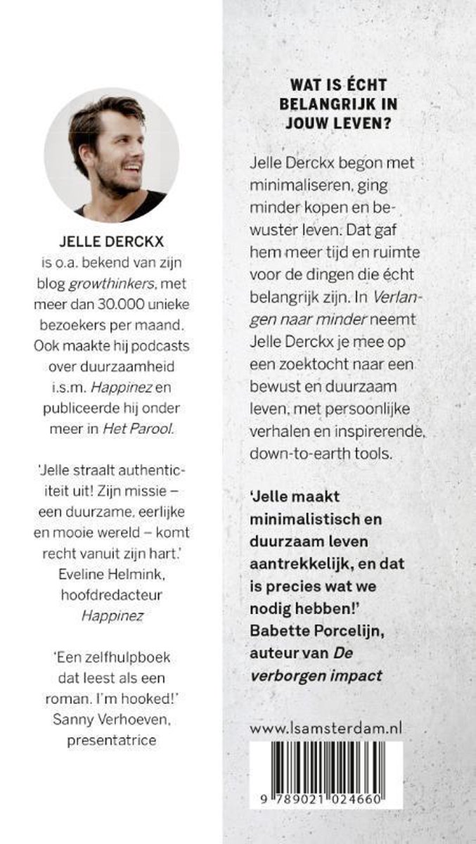 Verlangen naar minder - back cover