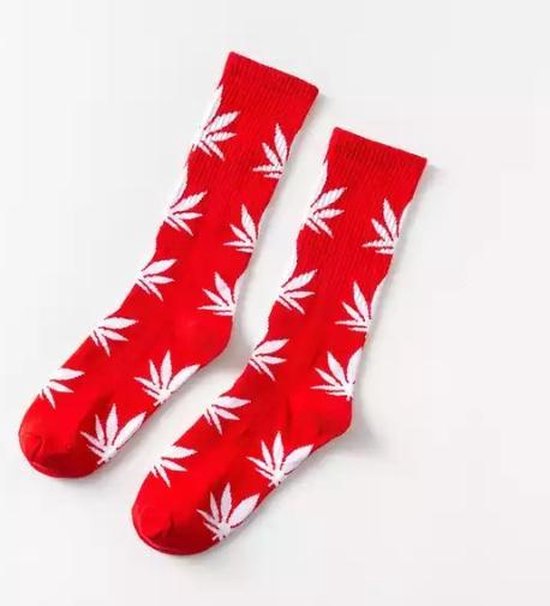 Wietsokken - Cannabissokken - Wiet - Cannabis - rood-roze - Unisex sokken - Maat 36-45