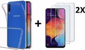 SAMSUNG A30 Hoesje Transparant (Siliconen TPU Soft Case) + 2Pcs Screenprotector Tempered Glass ( Voordelig ) - Eff Pro