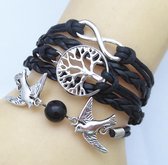 armband Vogels met kraal levensboom infinity Zwart