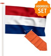 NR 109+51: Nederlandse vlag Nederland 100x150 cm Marineblauw + Oranje wimpel 175 cm. Premium kwaliteit! Vlaggenset geschikt voor gevelstok.