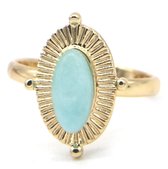 Dielay - Ring met Blauwe Steen - Metaal - One Size - Goudkleurig
