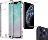 Hoesje geschikt voor iPhone 11 Pro Max - Screenprotector GlassGuard & Camera Lens Screen Protector - Back Cover Case ShockGuard Transparant