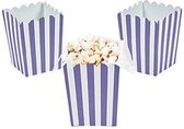 Popcorn bakjes paars gestreept - 12 stuks - stevig karton - klein formaat - 8 cm breed - 10 cm hoog