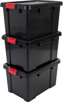 IRIS Powerbox Opbergbox - 50L - Kunststof - 3 stuks - Zwart/Rood