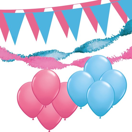 Versiering pakket L "Roze-Licht blauw" - ballonnen / slingers en  vlaggenlijnen | Baby... | bol.com