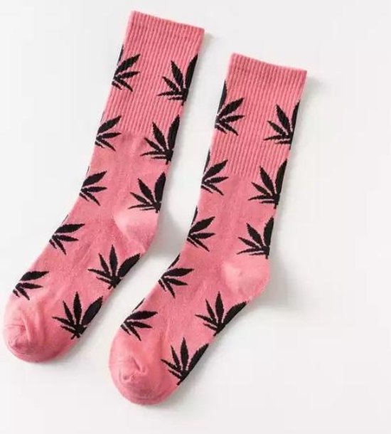 Wietsokken - Cannabissokken - Wiet - Cannabis - zalm-zwart - Unisex sokken - Maat 36-45