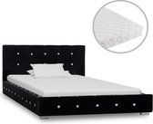 Bed met Matras Zwart 90x200 cm Velvet Fluweel (Incl LW Led klok) - Bed frame met lattenbodem - Tweepersoonsbed Eenpersoonsbed