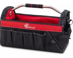 Gereedschapstas OKT-009 – 25 kg Draaggewicht | Slechts 2,2 kg Licht – Heavy-Duty Schouderriem & Stalen Handvat – Ruim & Geordend: Zaagvak, Bithouder, Elastieken & Zijvak