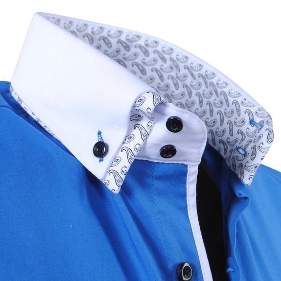 gordijn Controversieel bespotten RDX - Heren Overhemd - Dubbele Kraag - Paisley - Slim Fit - Stretch -  Donker Blauw | bol.com