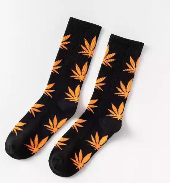Wietsokken - Cannabissokken - Wiet - Cannabis - zwart-oranje - Unisex sokken - Maat 36-45