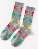 Wietsokken - Cannabissokken - Wiet - Cannabis - grijs-geel-groen-rood - Unisex sokken - Maat 36-45