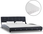 Bed met Matras Zwart 160x200 cm Kunstleer  (Incl LW Led klok) - Bed frame met lattenbodem - Tweepersoonsbed Eenpersoonsbed